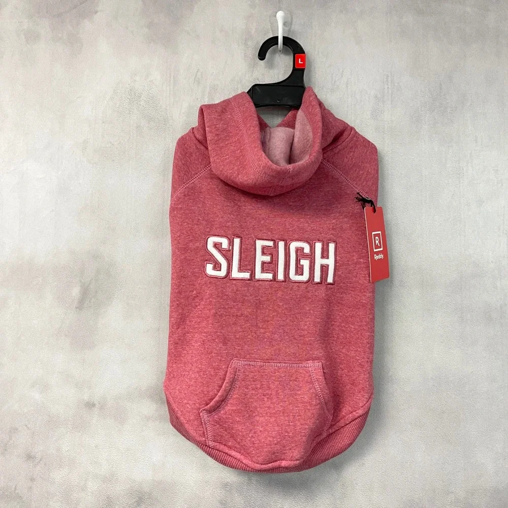Reddy Sleigh Pet Hoodie Dog Size L Red Heathered Fleece Warm Holiday Minimalist